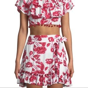 Lovers + Friends White Mini Skirt with Red Floral Print